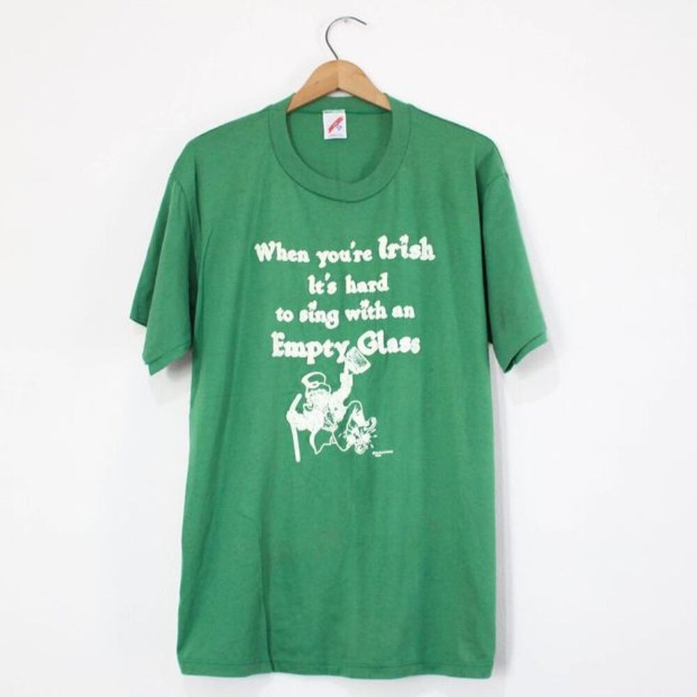 Vintage When You're Irish It's Hard To Sing With An Empty Glass T Shirt 2X XXL